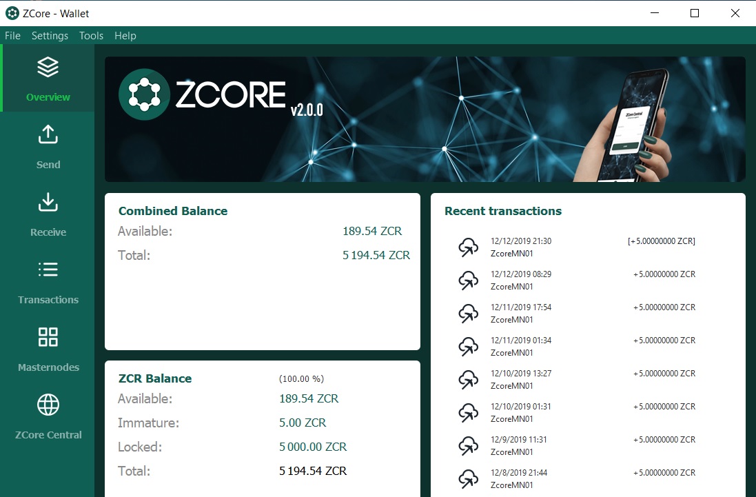 ZCORE Masternode Reward