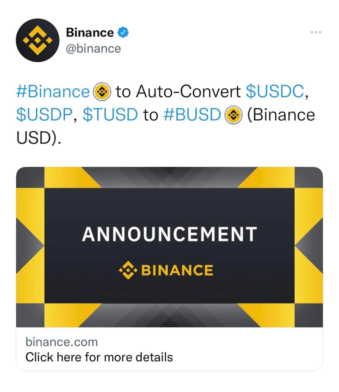 Binance ประกาศแผนการหยุดสนับสนุน stablecoin 3 สกุล ได้แก่ USDC, USDP และ TUSD