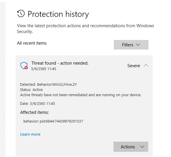 อย่าตื่นตระหนก Win32/Hive.ZY มันเป็นข้อผิดพลาด ของ Windows Defender