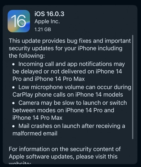 Apple เปิดให้ดาวน์โหลด iOS 16.0.3 พร้อมการแก้ไขบั๊ก