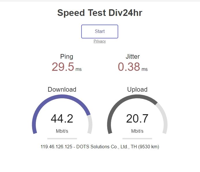 ทดสอบความเร็วอินเตอร์เนตด้วย speedtest.div24hr.com